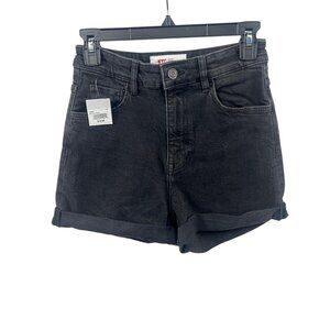 NYC Trends Women's Black Denim Shorts Sz 26 High Rise Roll Tab Whimsygoth Casual